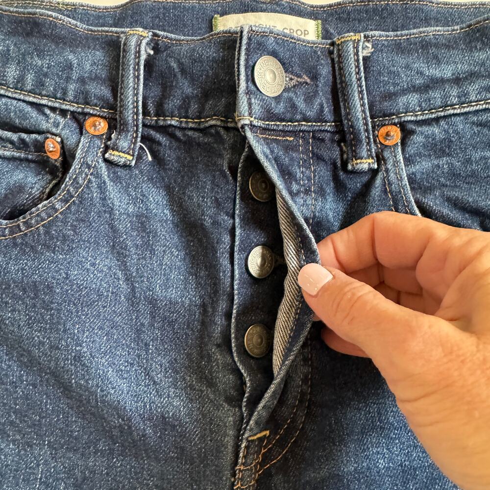American Eagle AE77 Premium Straight Crop Jeans Sz 4 Button Fly Organic Cotton - Picture 15 of 16